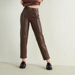 Tezenis Brown Faux Leather Straight Leg Pants